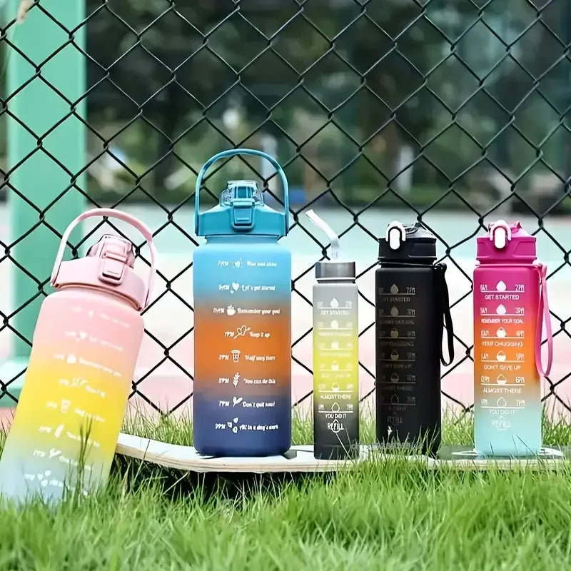 2000ml+900ml+300ml Motivational Water Bottle Set Large Capacity Tumbler with Straws Time Marker for Outdoor Sports