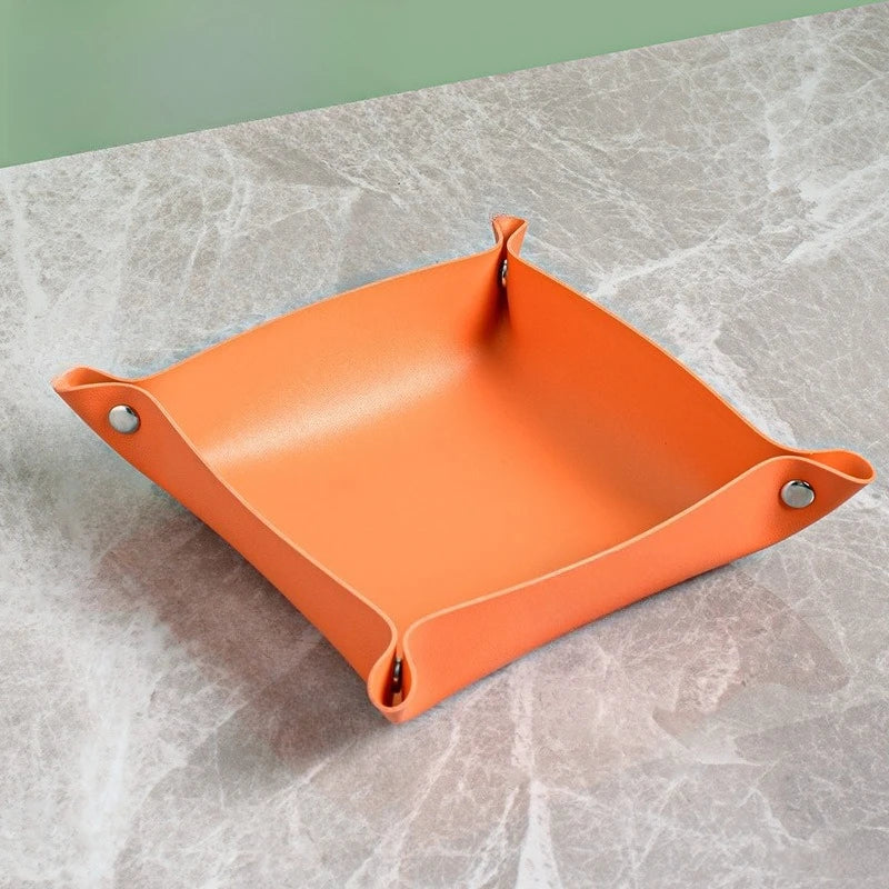 1pc Storage Box Desktop Key Wallet  Tray Valet Trinket Plate Folding Home Decoration Organizer Case