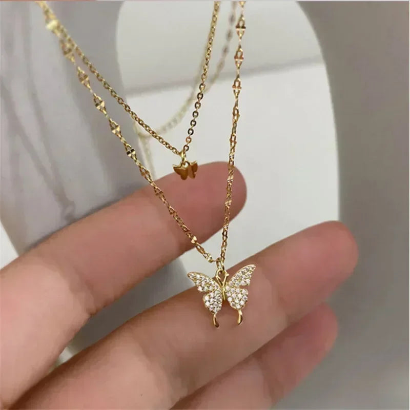 Fashion Women Crystal Zircon Pendant Necklace for Women Girl Crystal Chain Necklace Punk Party Jewelry Butterfly necklace