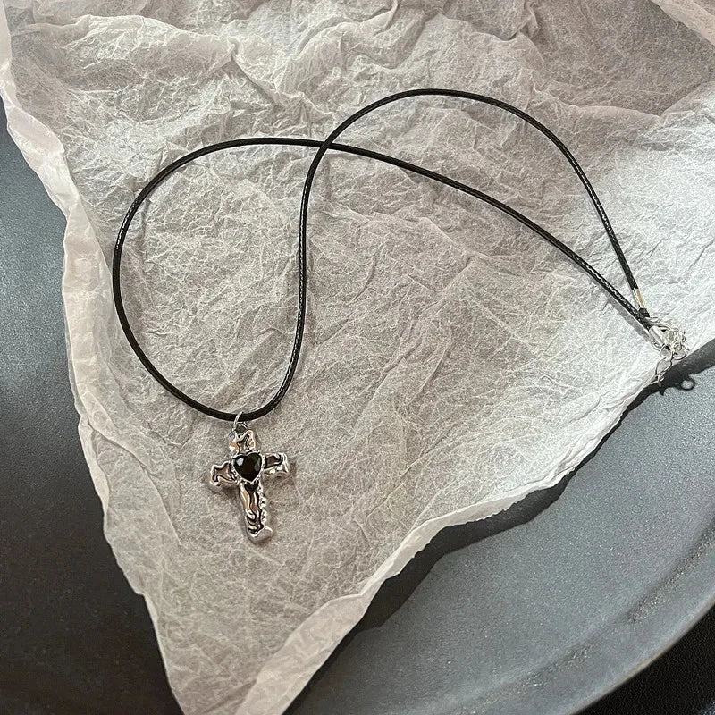 Y2k Love Heart Necklace for Women Fashion Hip Hop Red Hearts Pink Pendants Necklaces Rope Chain Girls Rave Gift Gothic Jewelry