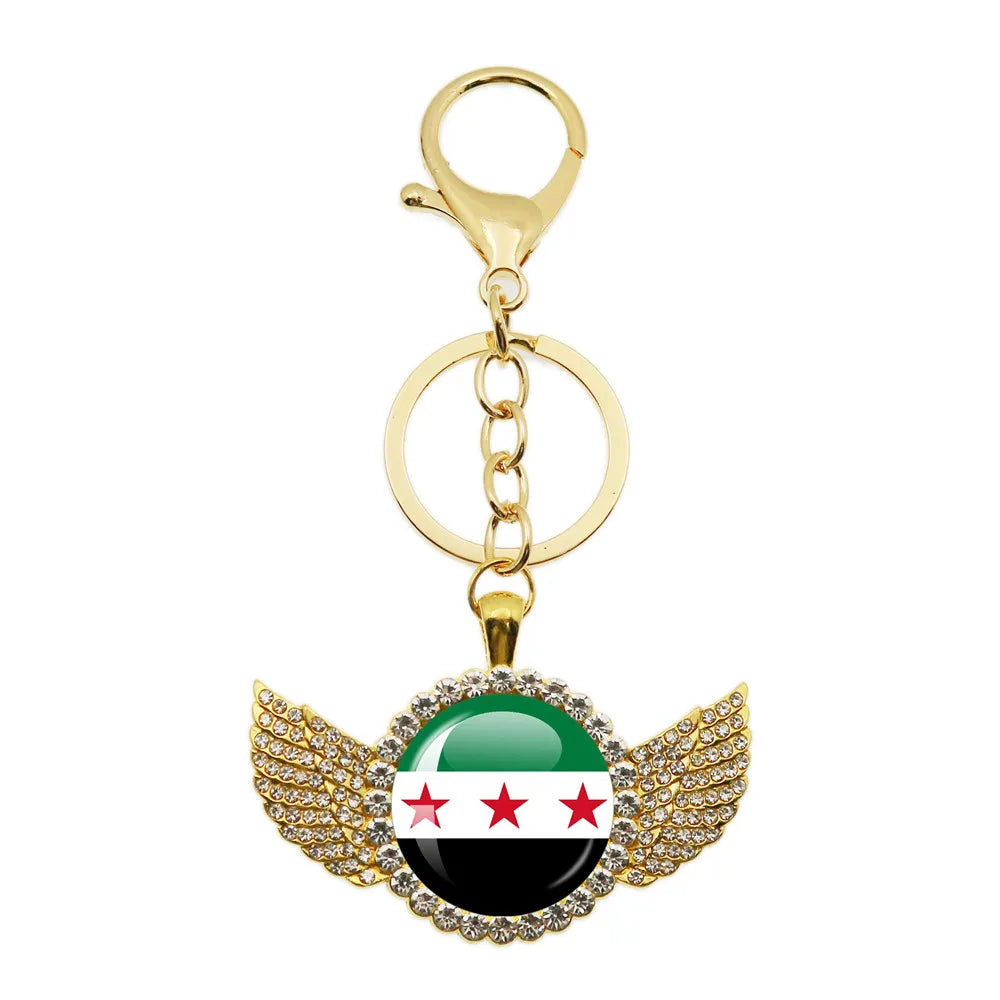 Syria National Flag Glass Cabochon Pendant Keychain Metal Keychain Fashion For Women Men Charm Handmade Car Keyring Jewelry Gift