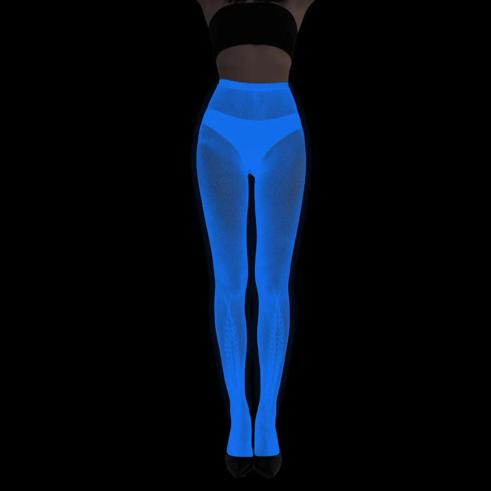 Women Glow in The Dark Fishnet Tight Rose Pattern Fishnet Tights Luminous Fishnet Halloween Party Festive Dress Up