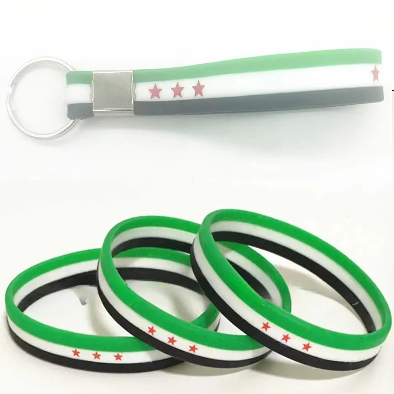 Syria Flag Silicone Rubber Bracelets Sports Wrist Band Bangle for Women Men Special Gift for Lover Healthy Exercise Keychains