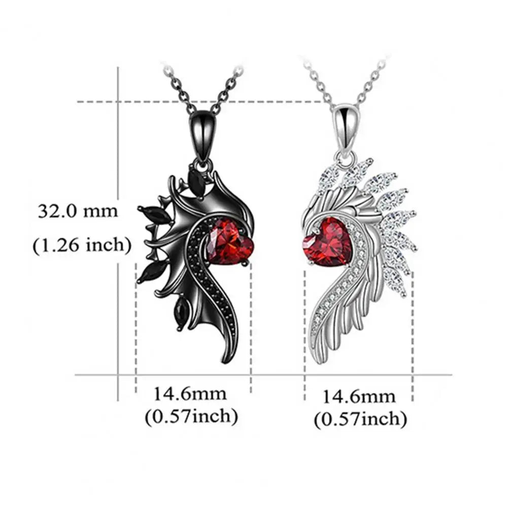 Angel Devil Necklace Rhinestone Wing Shape Couple Necklaces Love Symbolization Demon Angel Matching for Valentines for Couples