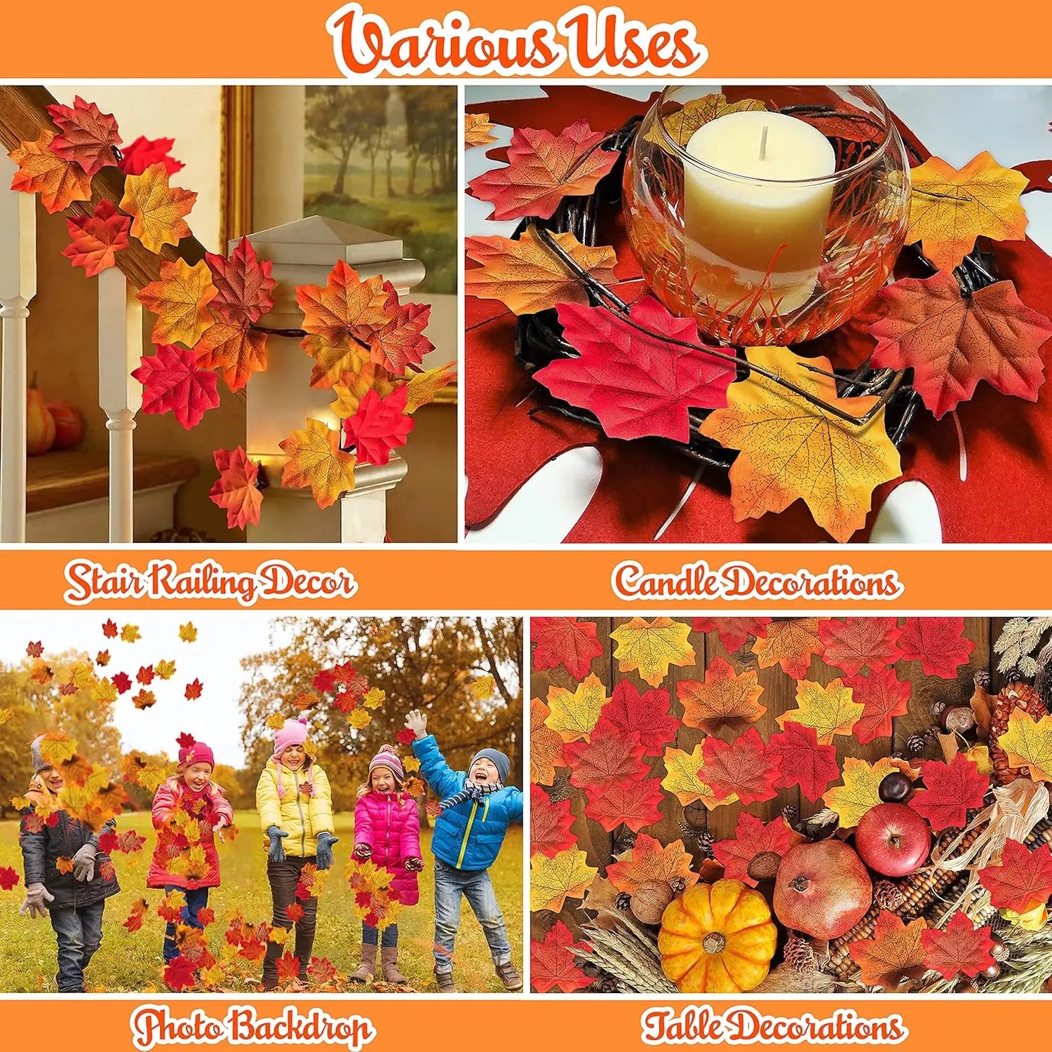50-500PCS Artificial Maple Leaves Autumn Leaf Garland for Halloween Fall Decor Party Festival Thanksgiving Table Decorations