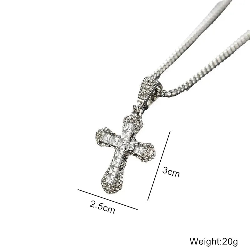 Rhinestone Cross Pendant Hip Hop Punk Necklace Jewelry