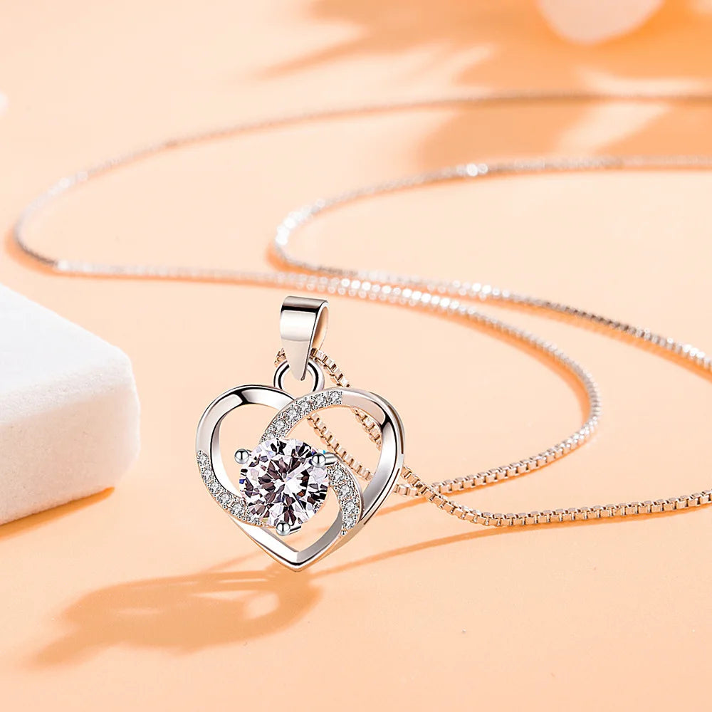 925 Sterling Silver Necklace for Women Simple Irregular Heart Moon Trendy Simple Geometric Handmade Chocker Fine Jewelry