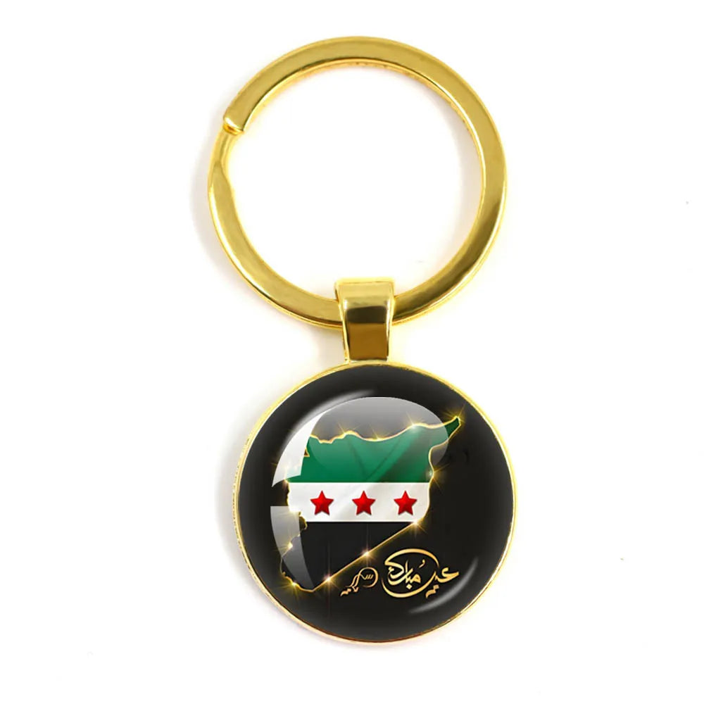 Syria Flag National keychain Glass Cabochon Pendant Keychain For Women Men Charm Car Keyring Creative Fashion Jewelry Gift
