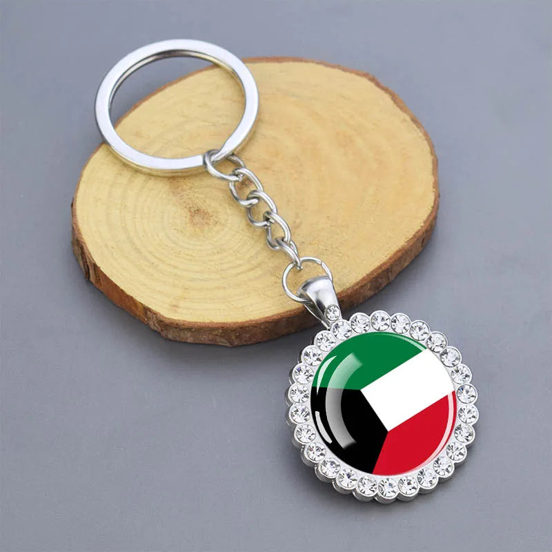 Arab National Flag Keychains Algeria Yemen Tunisia Saudi Arabia Egypt Glass Dome Rhinestone Key Chain Flag Jewelry Keyring Gift