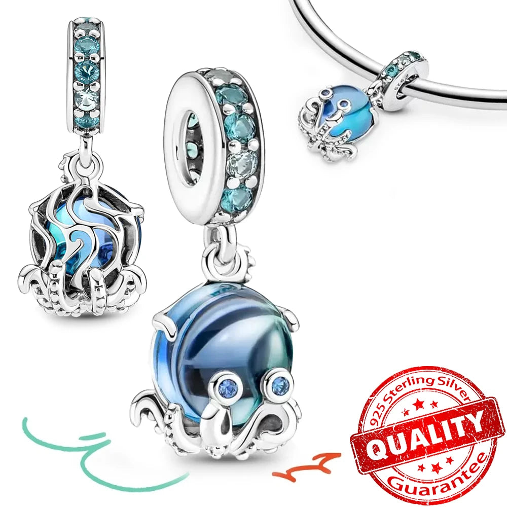 Underwater World 925 Sterling Silver Ocean Octopus Seashell Seahorse Starfish Pendant Fit DIY Bracelet Necklace Boutique Gift
