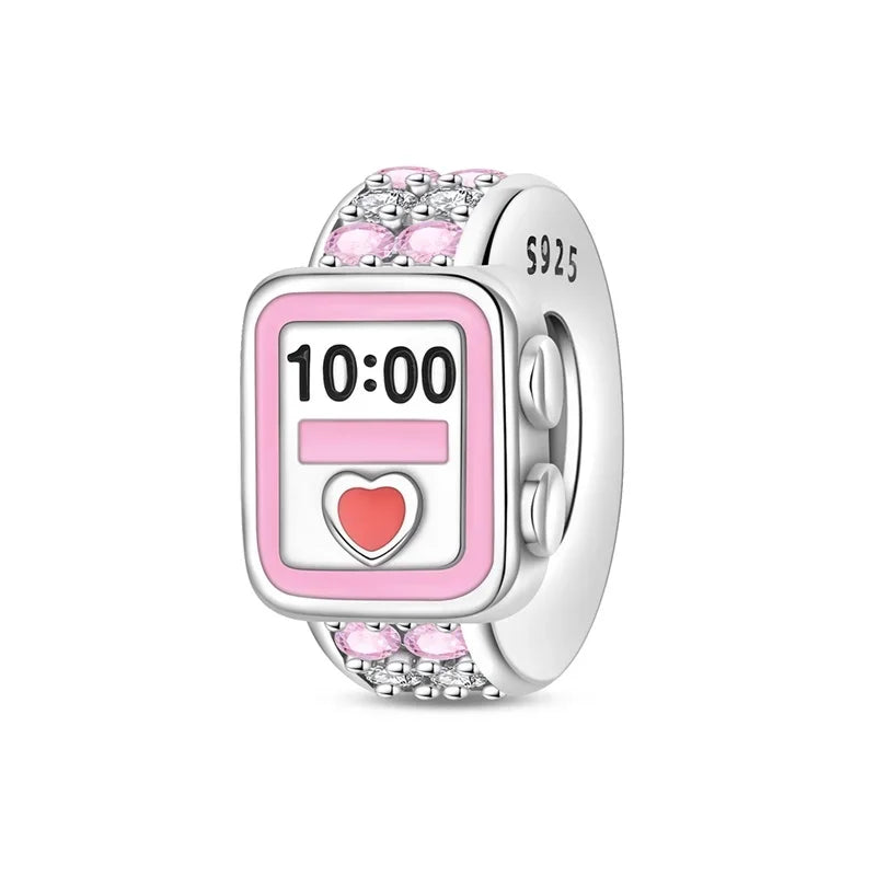 Original 925 Sterling Silver Charms Bag Earphone Magic Cube Watch Games Console Bead Pendant Fit Bracelet Necklace Jewelry