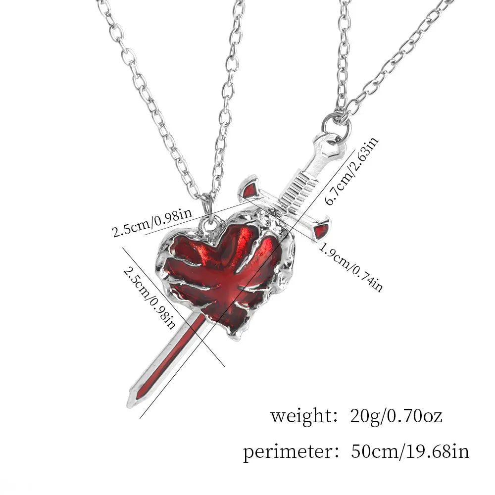 A Set Red Heart and Sword Couple Necklace Collarbone Chain Sword Necklace Fashion Accessories for Women Christmas Gift