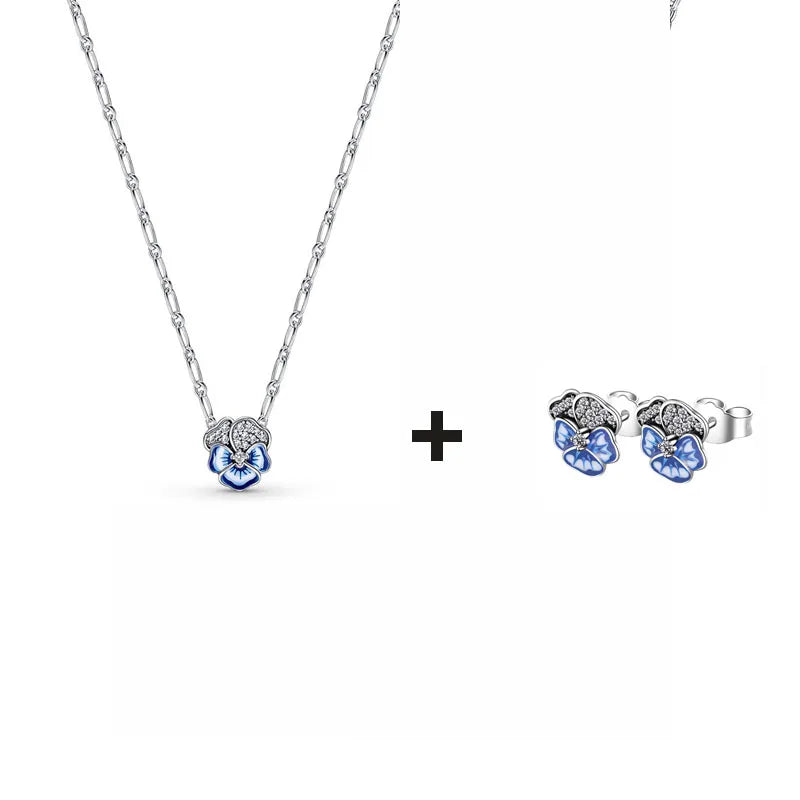 S925 Silver Valentine's Day Red Heart Charm Earring Snowflake Earrings Bow Heart Necklace DIY For Women Fine Jewelry Gift