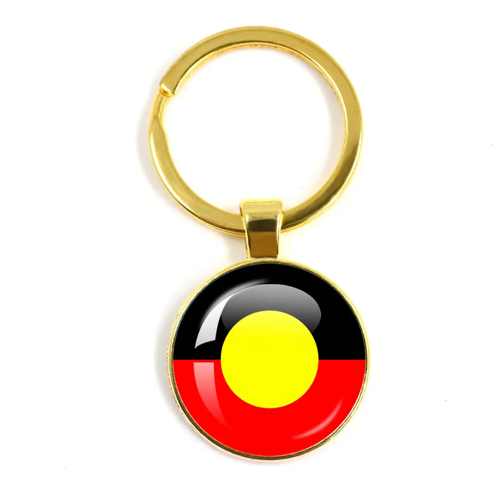 Australian Aboriginal Flag National Emblem Dangle Glass 25mm Key Chain Fashion  Key Chains Glass Cabochon Lady  Key Chains Jewel