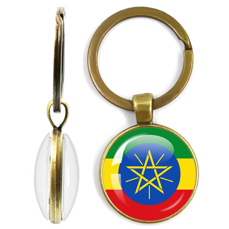 National Flag Glass Double-Sided Keychain Ethiopia Islas Canarias Kenya Sudan Madeira Melilla South Sudan Ceuta Seychelles