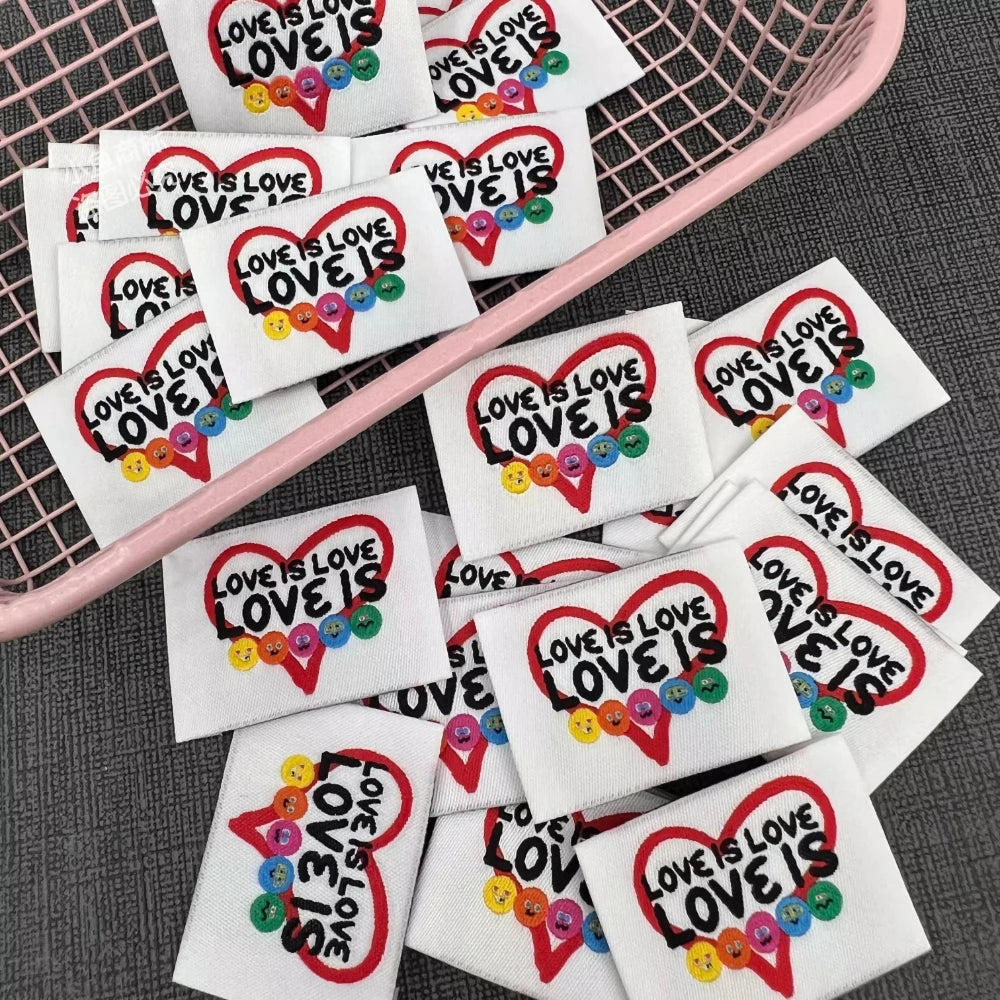 LOVE IS LOVE Woven Label - Cute Cartoon Letter Fabric Patch - DIY Sewing Embroidered Tags for Clothing/Bags/Crafts - Ready Stock