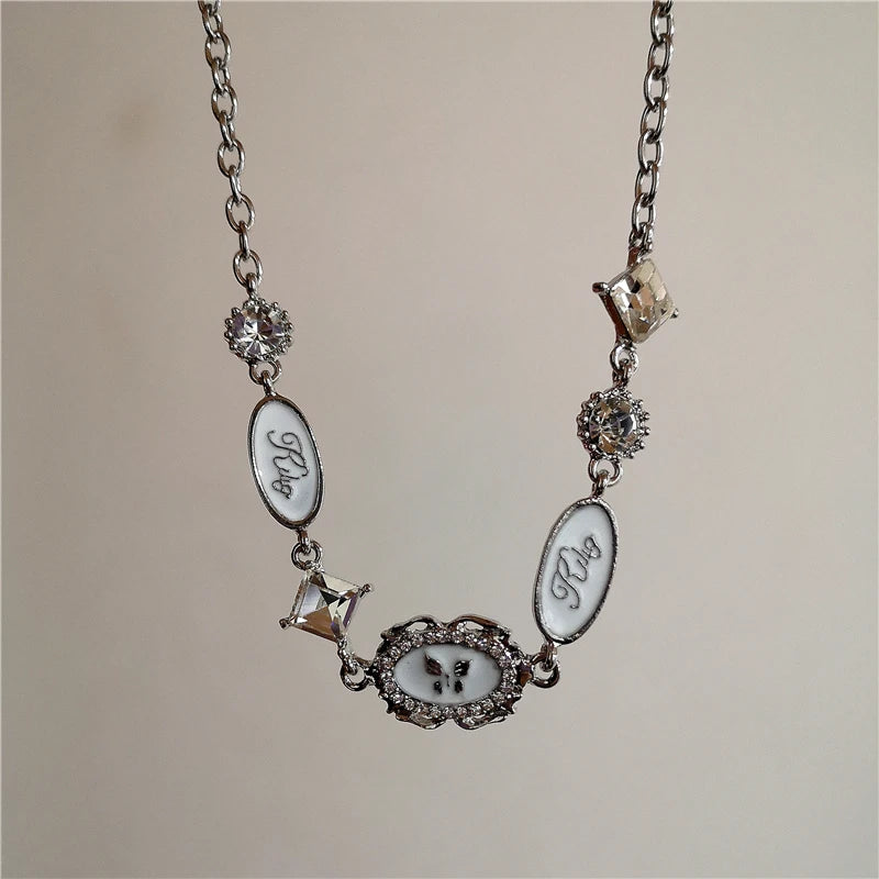 New Trend Vintage Punk Silver Color Butterfly Crystal Necklace Hip Hop Jewelry For Women Men Unisex Fashion Charm Statement Gift