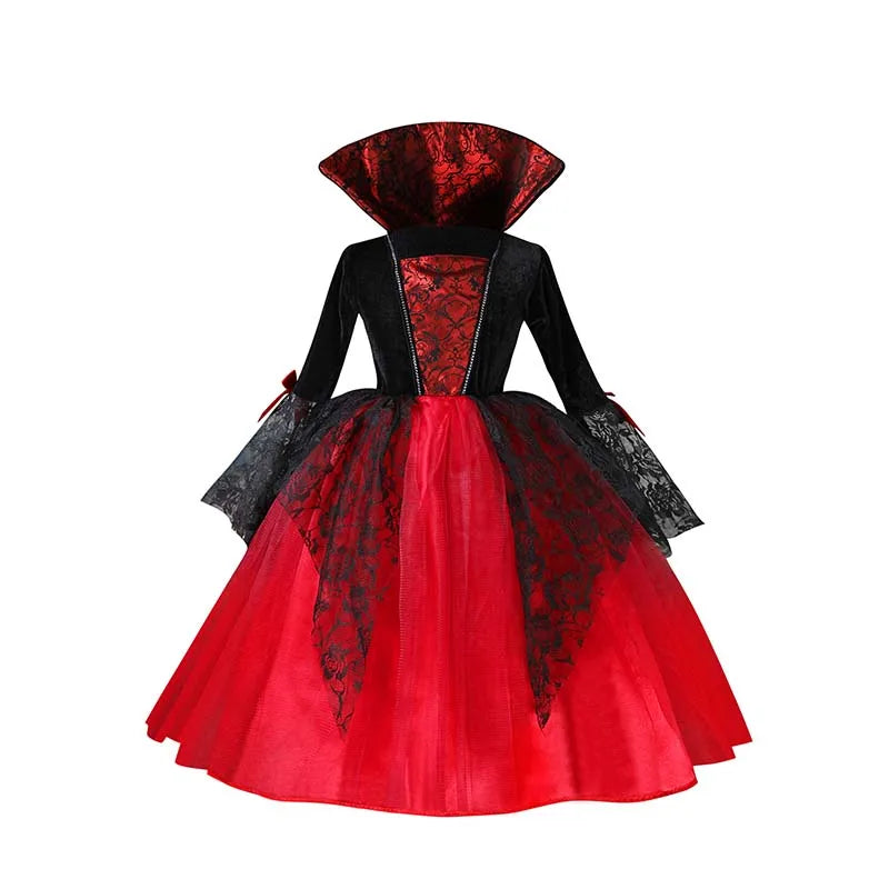 Girl Vampire Halloween Dress For Kid Ghost Bride Gothic Cosplay Vampire Costume Count Vampiran Carnival Outfit Black Red Clothes