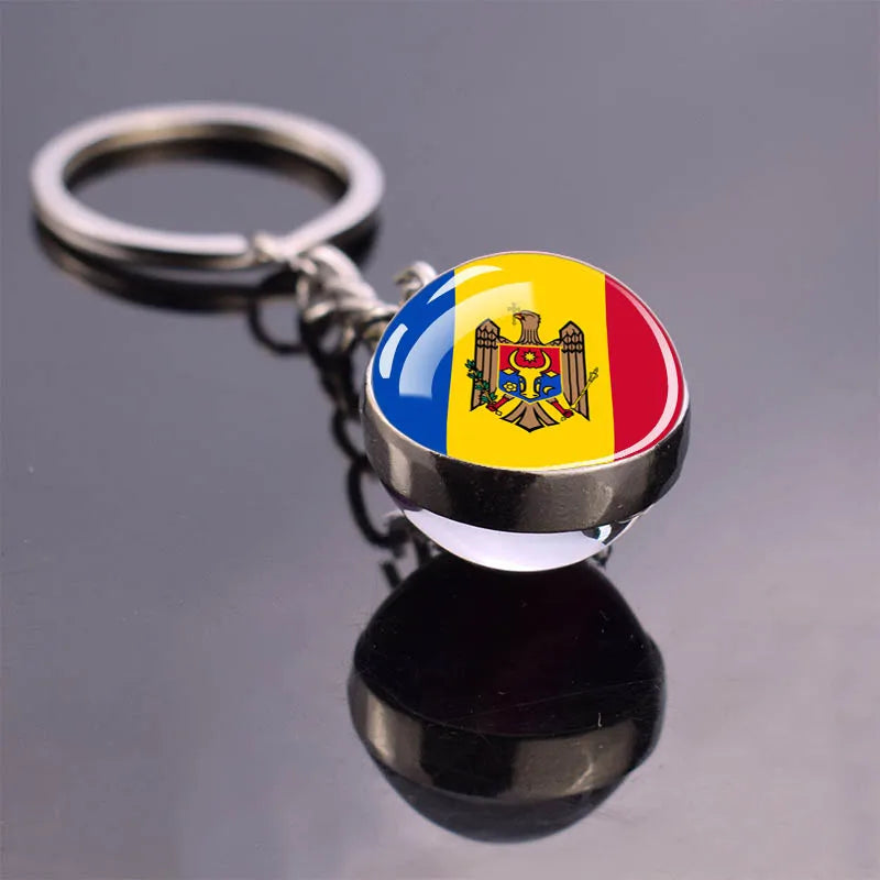 Europe Countries Flag Glass Ball Keychain Russia France Spain UK Italy Poland Ukraine Flag Keyring Travel Gift