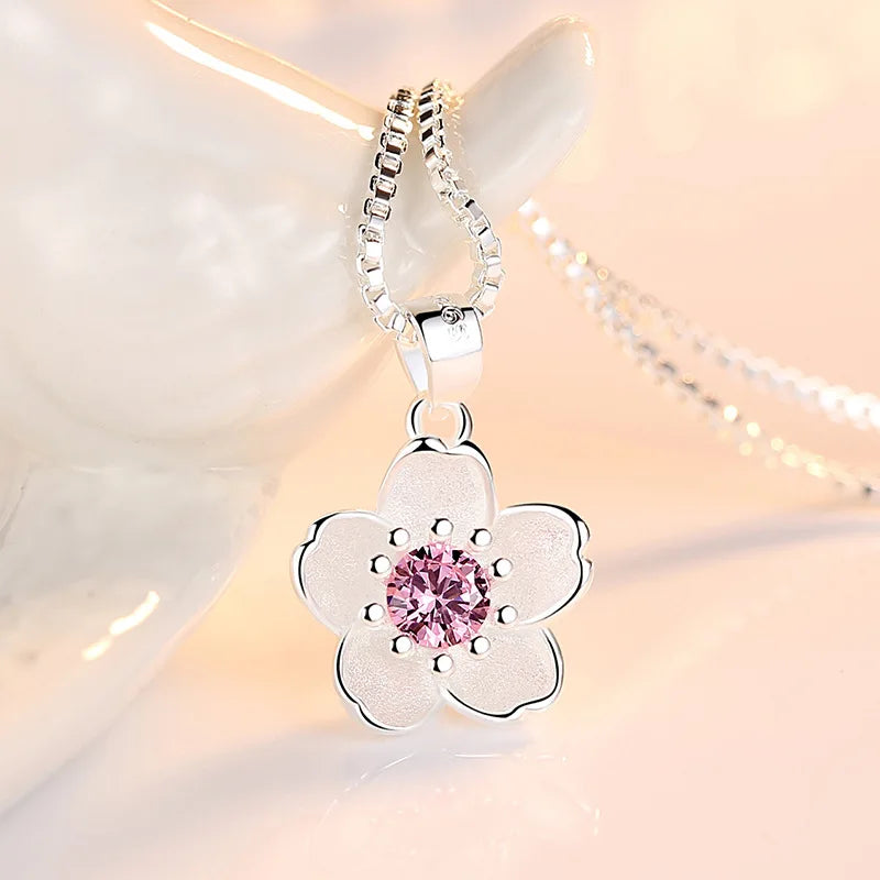 925 Sterling Silver Pink Purple Peach Blossom Necklaces For Women Luxury Designer Jewelry Accessories Wholesale Jewellery