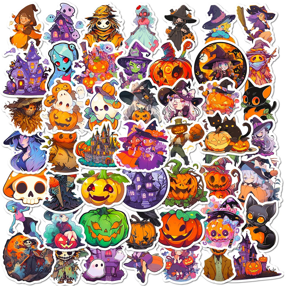 10/30/50pcs Cool Cartoon Halloween Witch Waterproof Stickers Decoration Decals Motorcycle Laptop Phone Luggage Car Sticker Toy