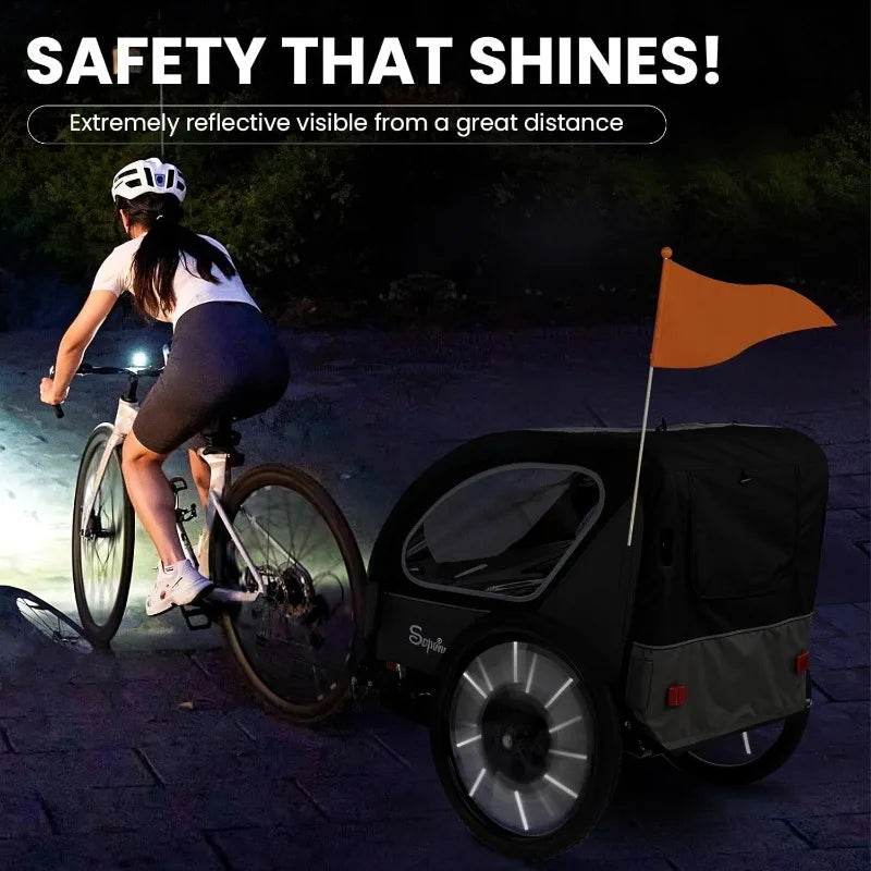 Kids Bike Trailer, 2 in1 Canopy Carrier Converts to Pushcart Suitable for 1 to 2 Toddlers, Kids, Quick Attach to Bike