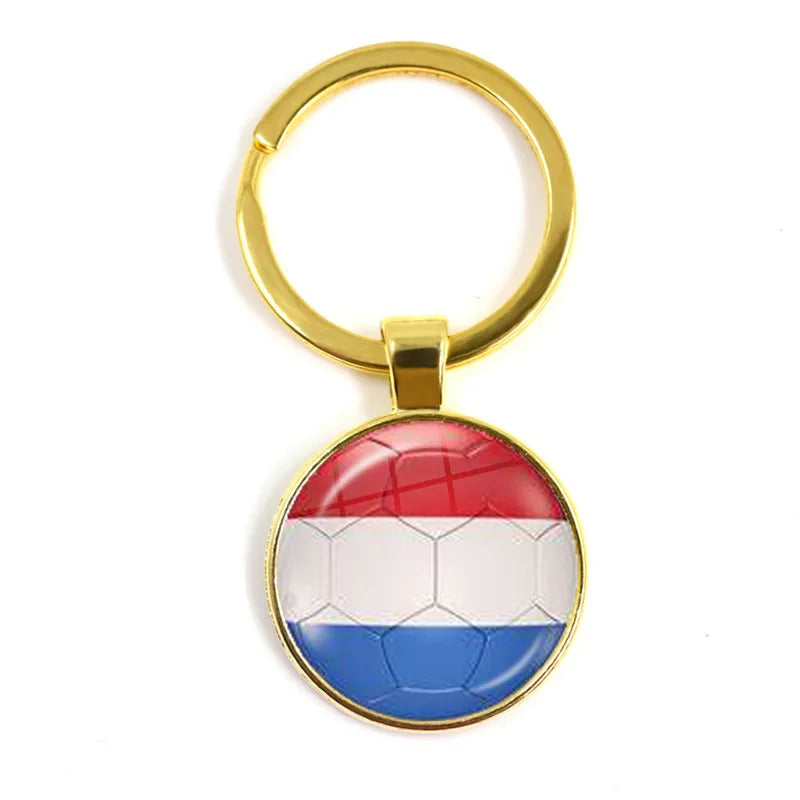 Netherlands,Serbia,Switzerland,Portugal,Poland,Brazil Football Pattern National Flag Glass Cabochon Keychain Fans Commemorative