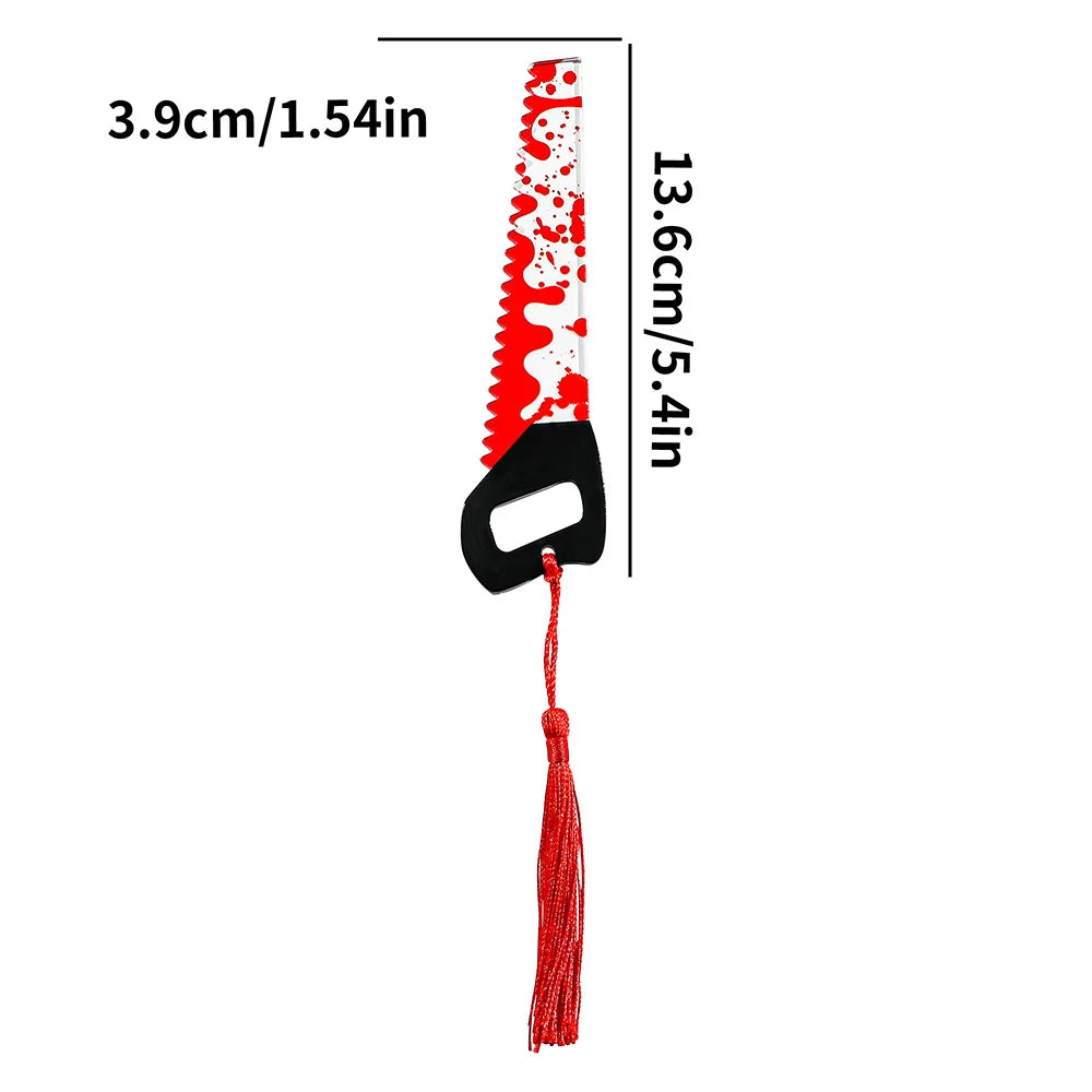 1Pcs Horror Knife Clear Acrylic Bookmark with Tassel, Halloween Themed Series Chopper Saw with Blood, Halloween for Bookworms