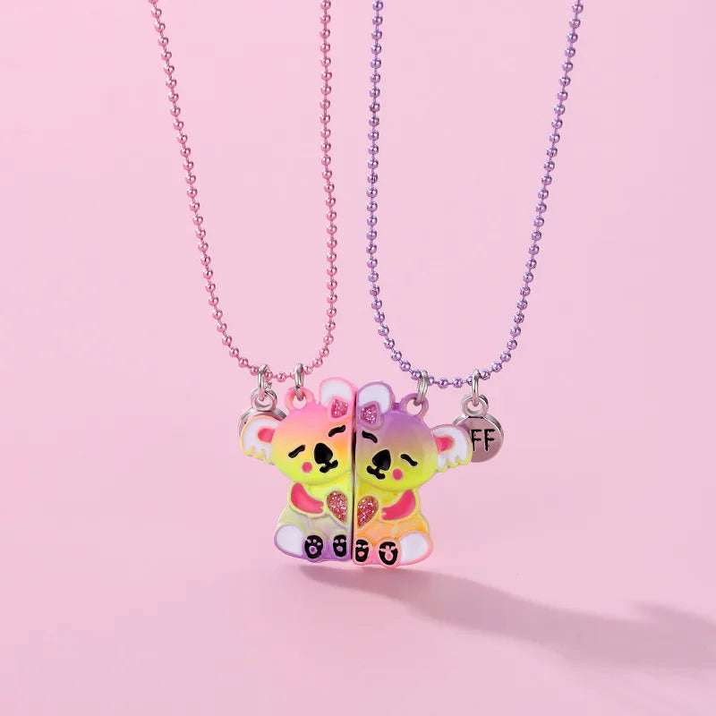 Elviragirl 2Pcs/set Cute Animal Unicorn Pony Koala Butterfly Best Friend Necklace BFF Friendship Jewelry Gifts for Girls