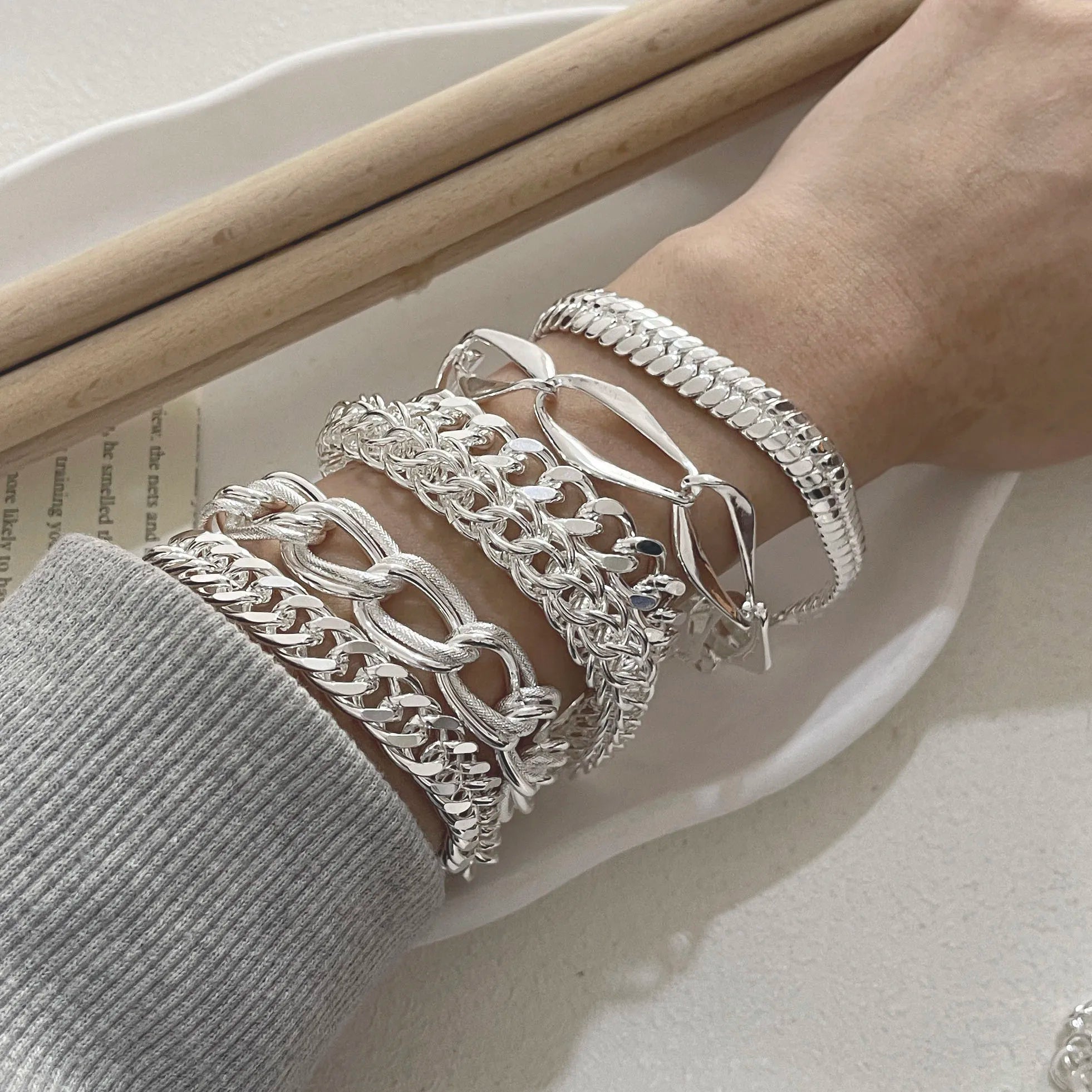 100% Solid 925 Sterling Silver Bracelet for Women Men Vintage Handmade Shinning Heart Bracelets Birthday Christmas Gift