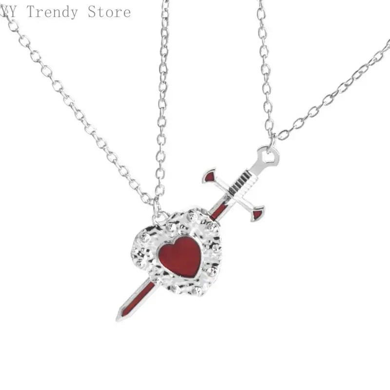 Beautiful Swords Heart Necklace for Women Fashionable Couple Jewelry Accessory H8WF
