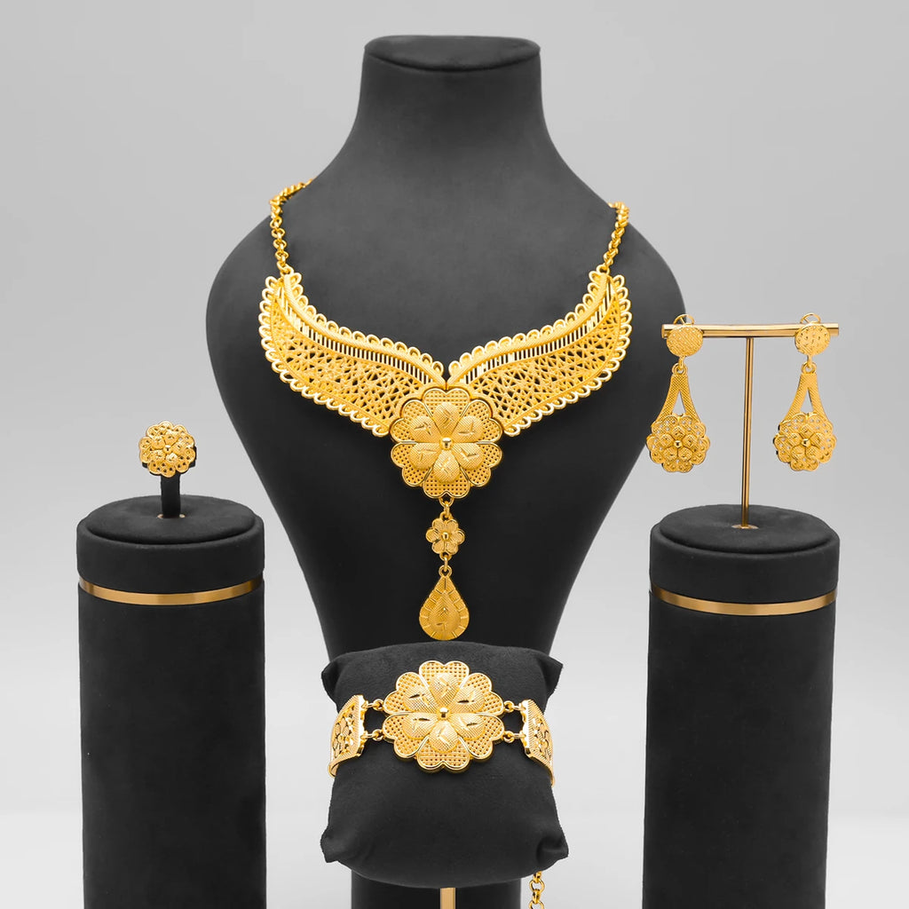 Nigerian Jewelery Set Wedding Jewelry For Women Dubai 24K Gold Color Jewlery African Designer Earrings Bridal Necklace