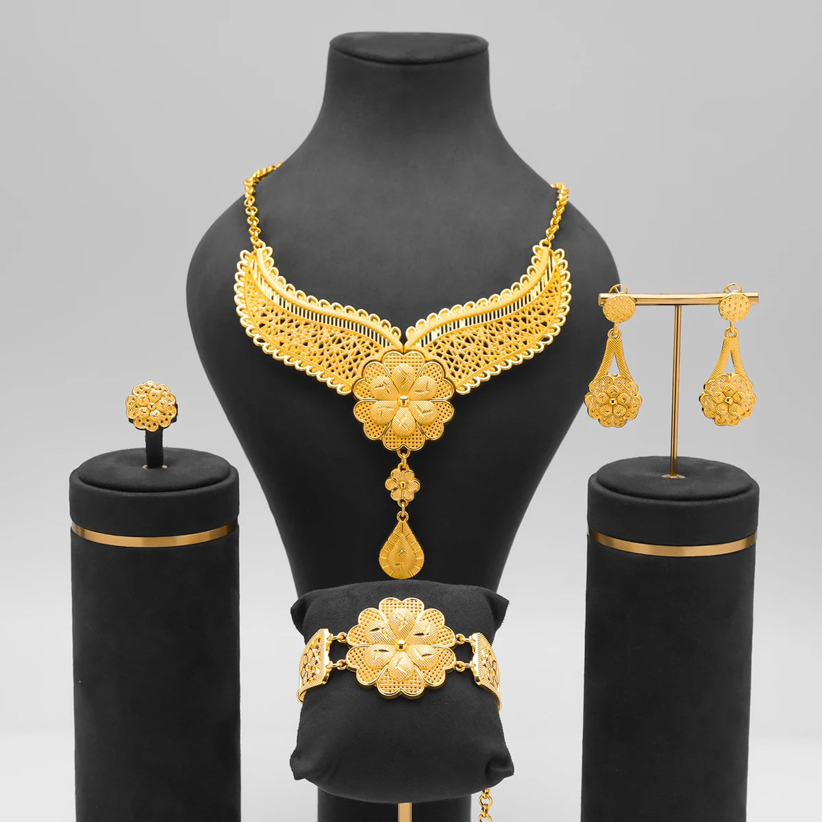 Nigerian Jewelery Set Wedding Jewelry For Women Dubai 24K Gold Color Jewlery African Designer Earrings Bridal Necklace