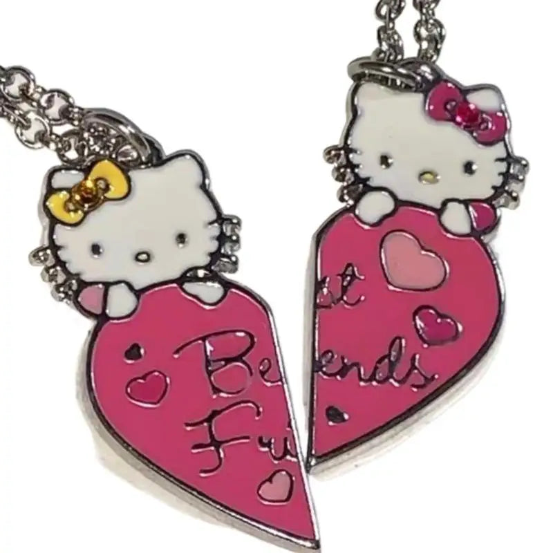 Fashion Best Friends Sweet Sanrio Hello Kitty Couple Pendant Necklace 2 Pcs/ Set Chain Choker BFF Good Friendship Jewelry Gift