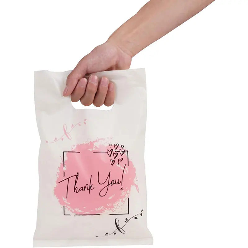 50/100pcs Thank You Plastic Shopping Bag with Handle Poly Die Cut Plastic Merchandise Bag for Retail Small Business