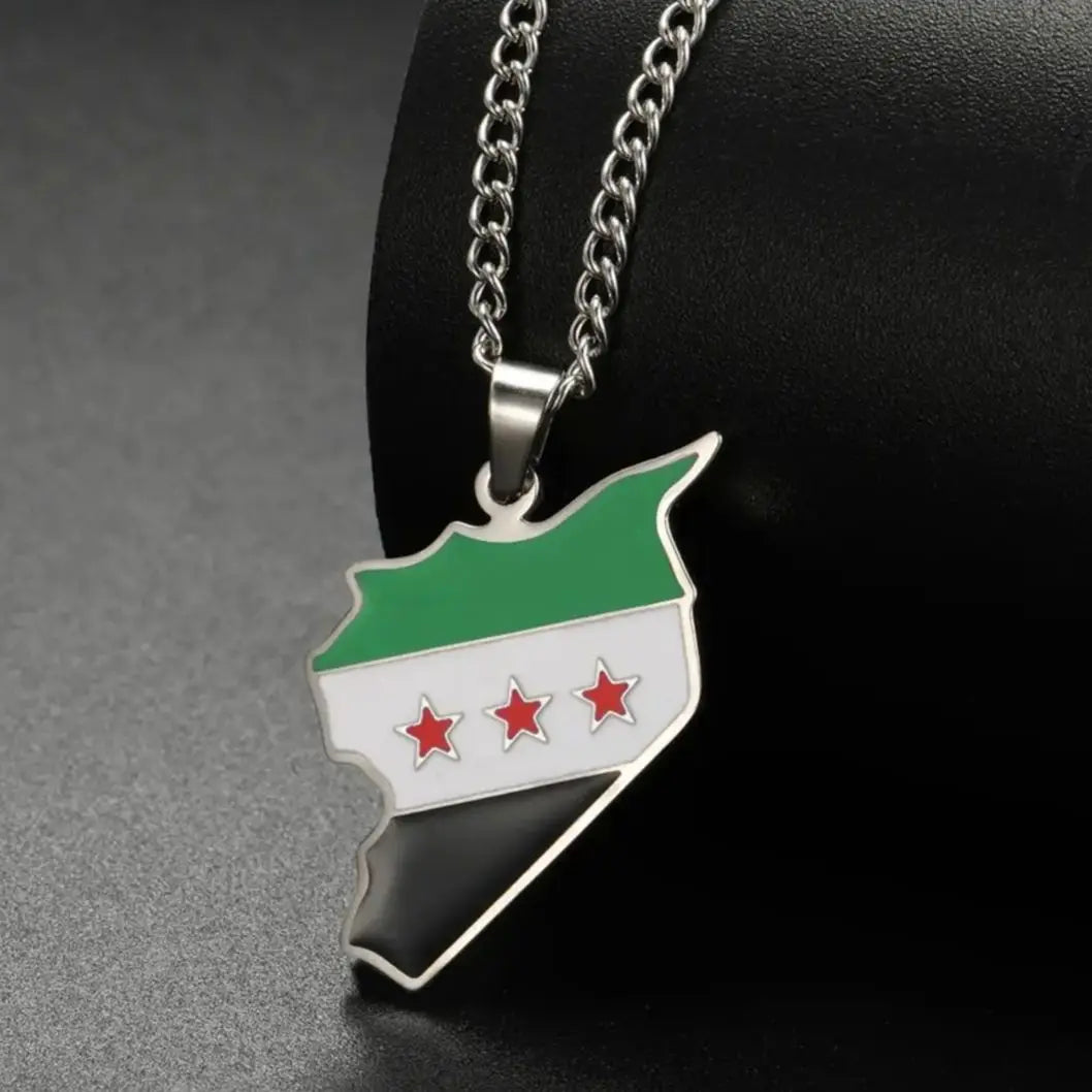 LIKGREAT Trendy Syria Map Flag Pendant Necklaces Stainless Steel Syrians Map Hiphop Jewelry Gift for Women Men