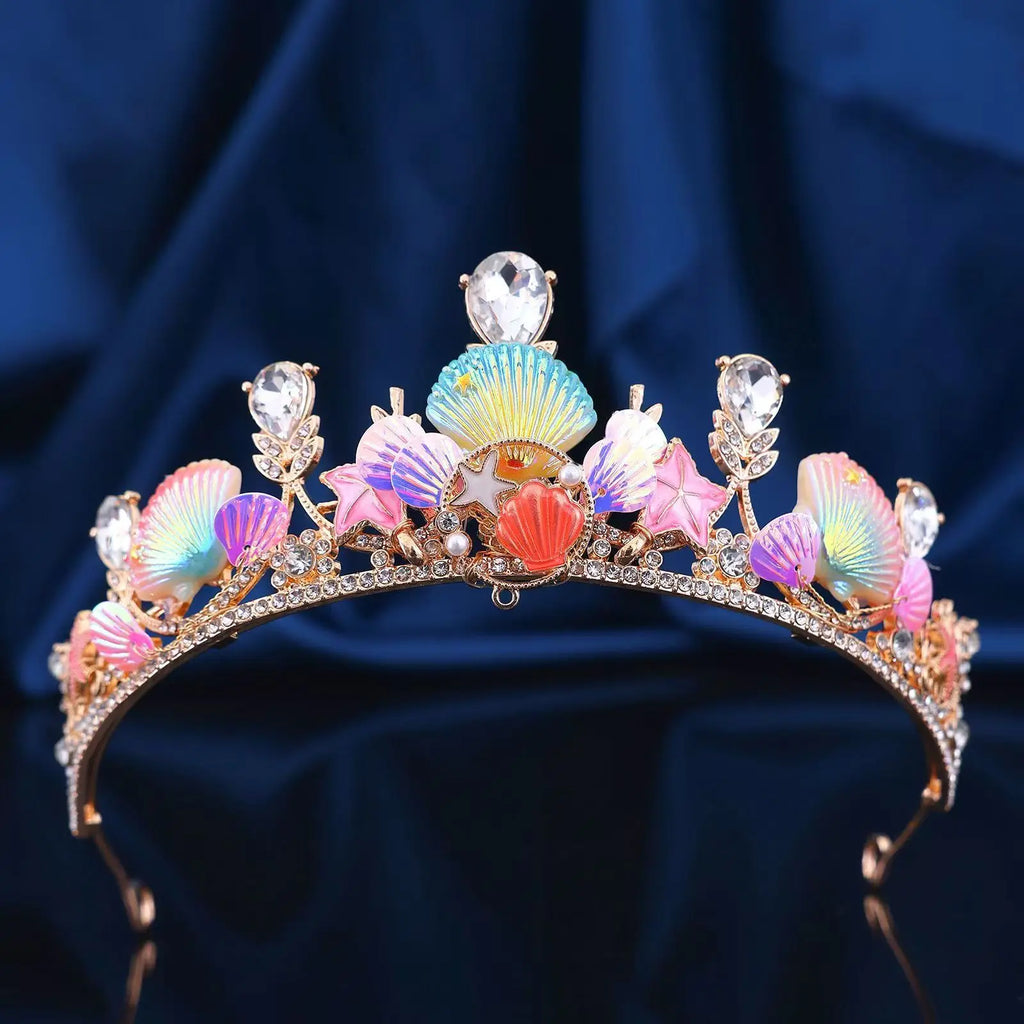 Ocean Style Mermaid Crown Halloween Costume with Seashell & Starfish Hair Accessories Women Girls Birthday Party Tiaras