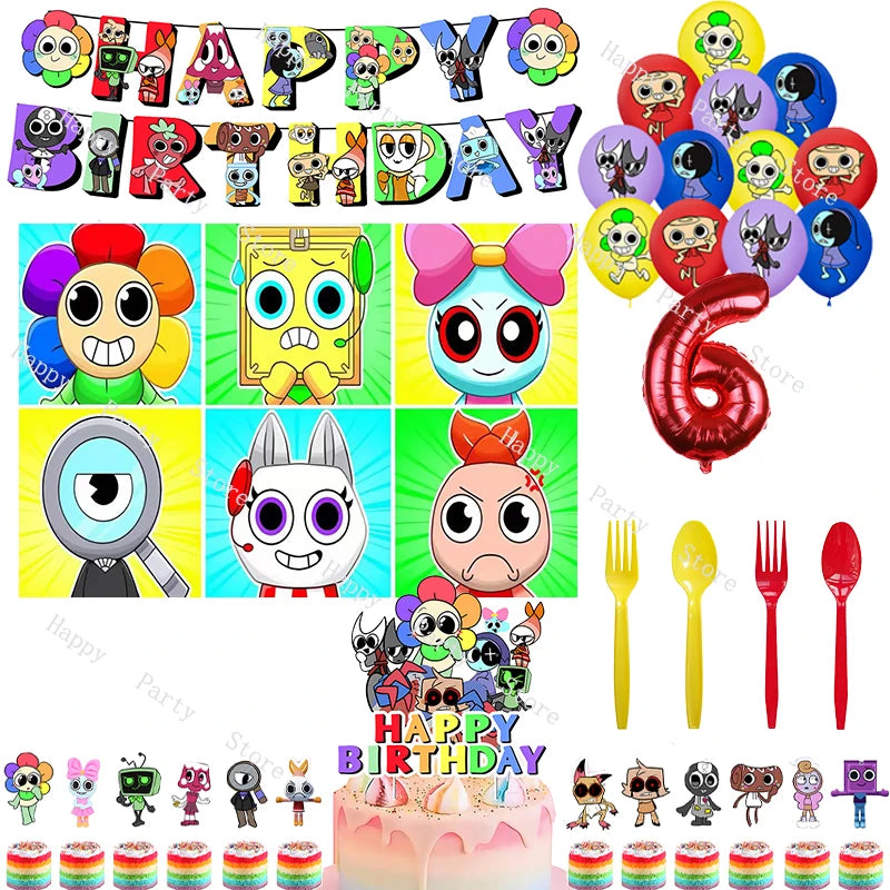 Dandy's World Birthday Party Decoration Split Sales Balloon Backdrop Cake Topper Dandy's World Birthday Party Supplies