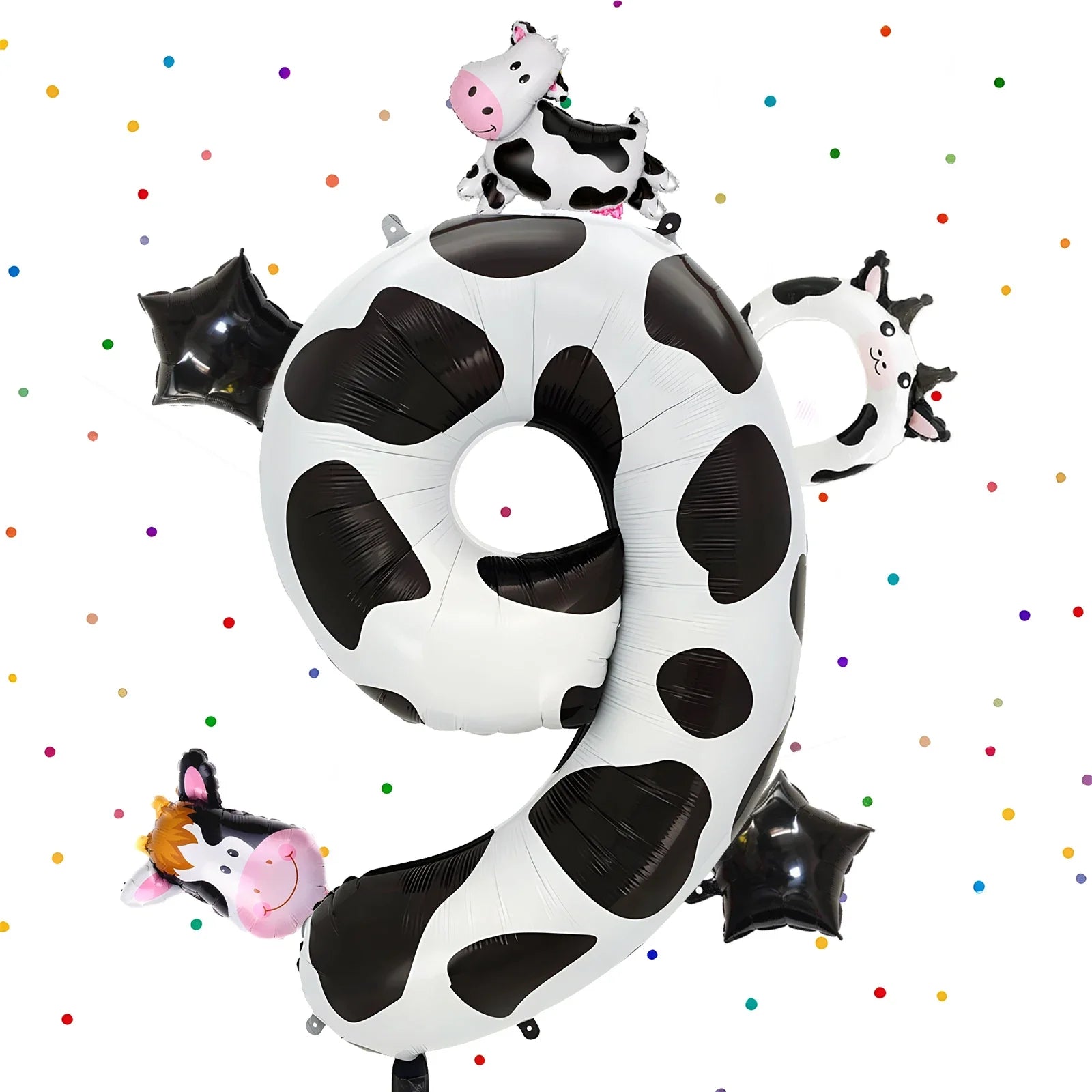 6pcs Cute Cow Print Foil Balloons Number 1-9 Cow Birthday Decorations for Cowgirl Barnyard Farm Animal Theme Party Supplies