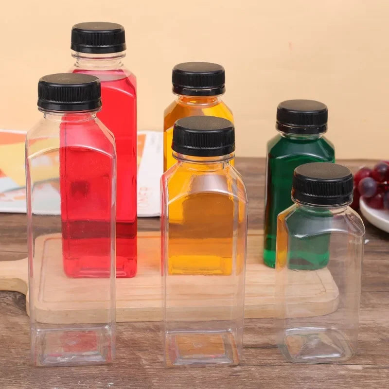10/1x Transparent Juice Bottles with Caps Empty Clear Containers with Seal Lids for Home DIY Smoothie Milk Water Other Beverages
