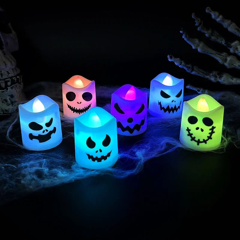 6Pcs/lot Led Halloween Ghost Pumpkin Candle Light Haunted House Horror Props Halloween Party Home Bar Decoration Multicolor Lamp