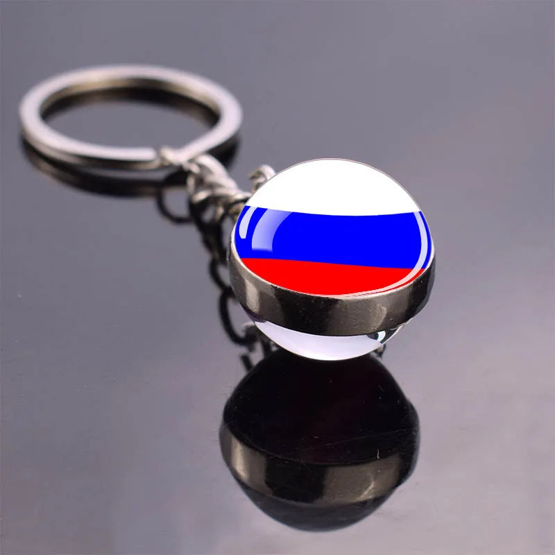 Europe Countries Flag Glass Ball Keychain Russia France Spain UK Italy Poland Ukraine Flag Keyring Travel Gift