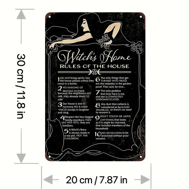 Vintage Metal Tin Sign  The House Witch Rules Halloween Decoration  Retro Wall Art for Home Room Restaurant Decor