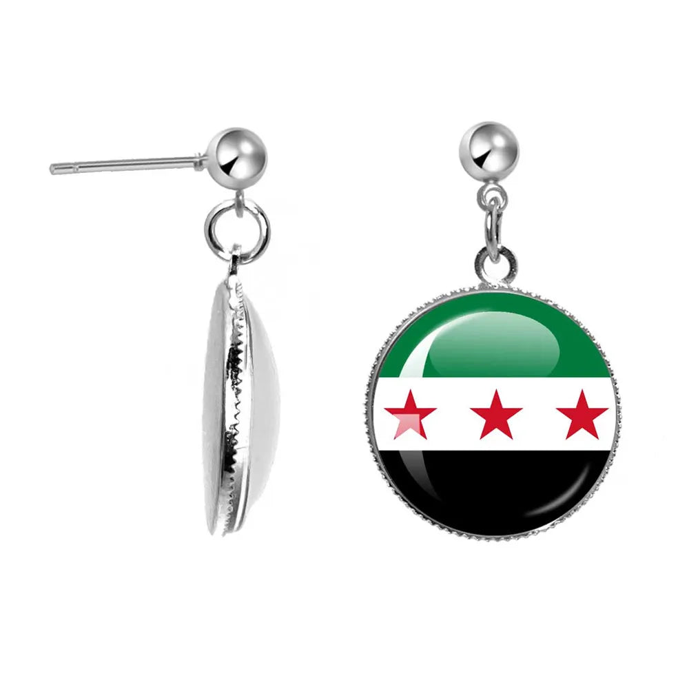 SKY FLAG Syria Flag National Keychain Glass Cabochon Heart-Shape Pendant Keychain For Women Men Charm Fashion Jewelry Gift