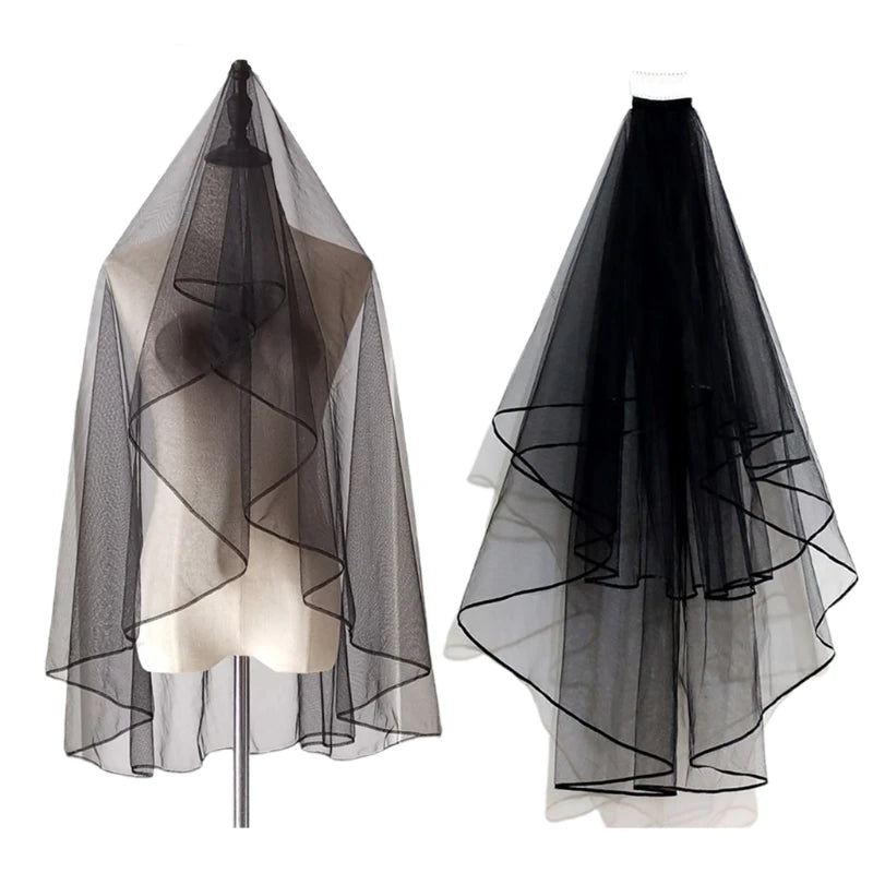 Halloween Black Veil Bridal Lace Tulle Veil Theme Party Performance Headdress Carnival Cosplay Hair Accessories