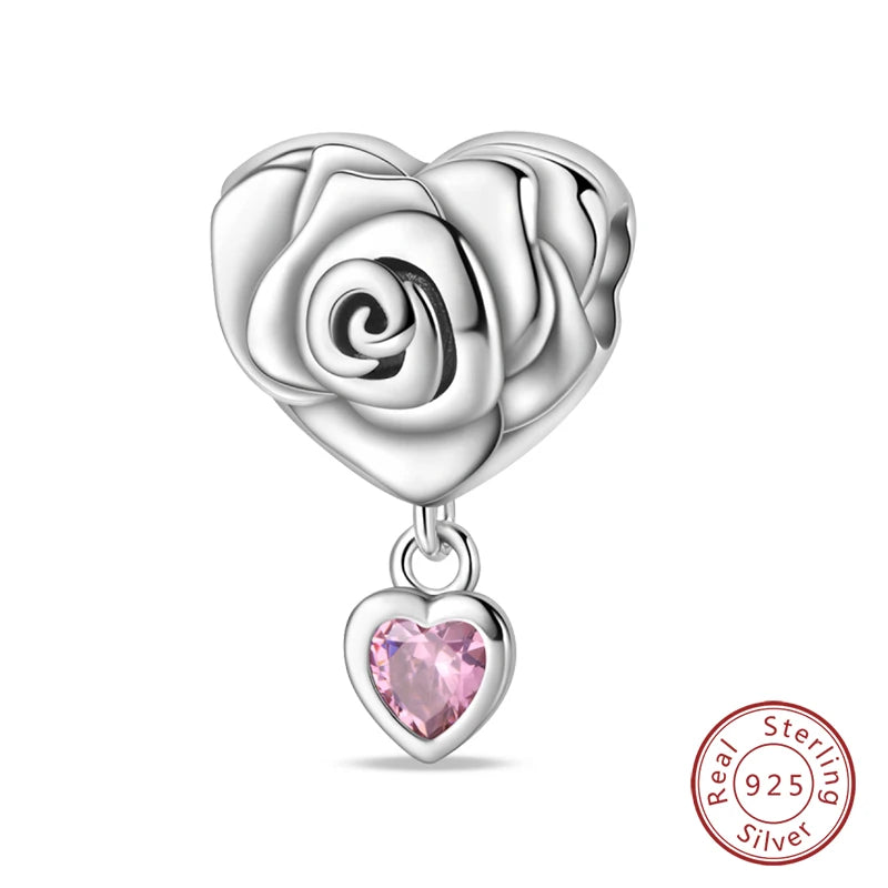 Real 925 Sterling Silver Pink Series Heart Charms Beads Fit Qikaola 925 Original Bracelets DIY Mother's Day Jewelry Gift For Mom