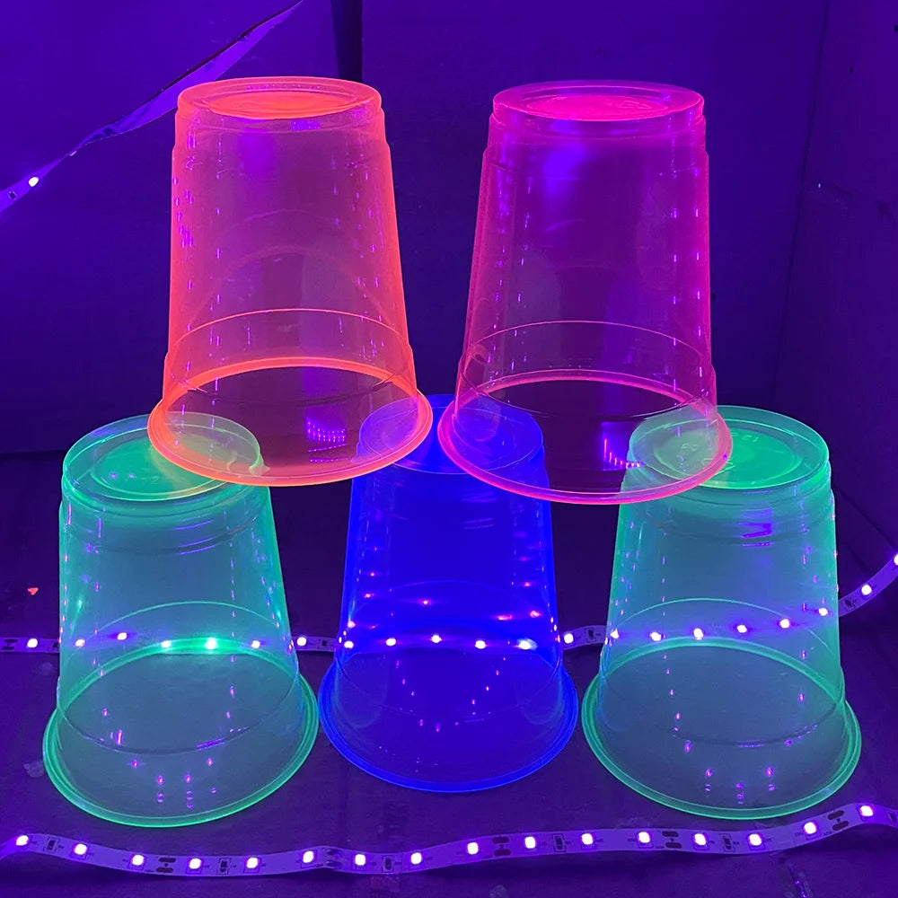40pcs 12oz Neon Party Cups Disposable Glow Cups Under UV Black Light Neon Birthday Decorations Glow in the Dark Party Supplies
