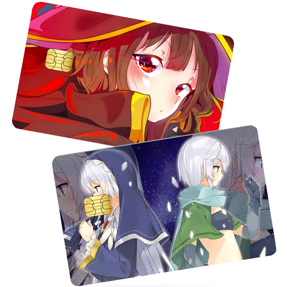 Anime KonoSuba Card Stickers 4pcs PVC Credit Card Skin Stickers Removable Self-adhesive Protective Film