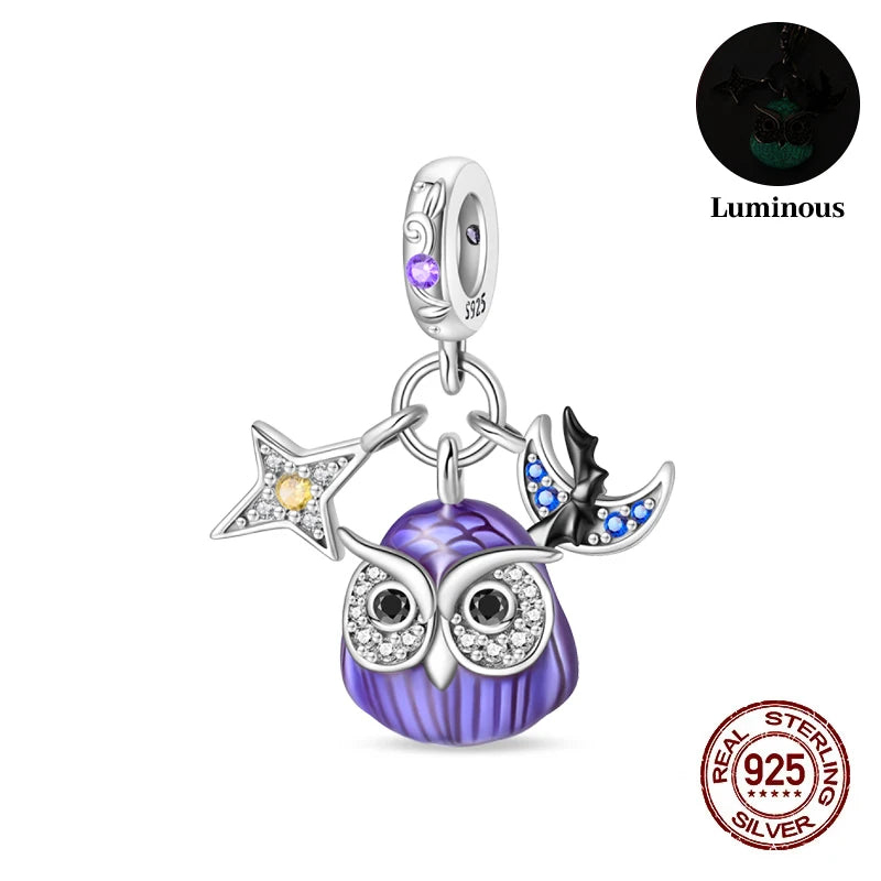 2025 Hot Sale Halloween Charms Bead 925 Sterling Silver Luminous Pumpkin Ghost Dangle Fit Bangle Bracelet Necklace DIY Jewelry