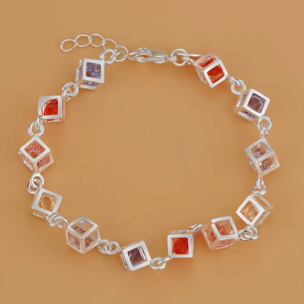925 Sterling Silver Bracelet Red Zircon High Quality Romance Chain For Women Fashion Engagement Party Wedding Jewelry Gift